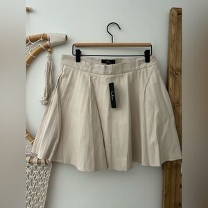 Lulus Better Luck Next Time Beige Vegan Leather Pleated Mini Skirt - Size L